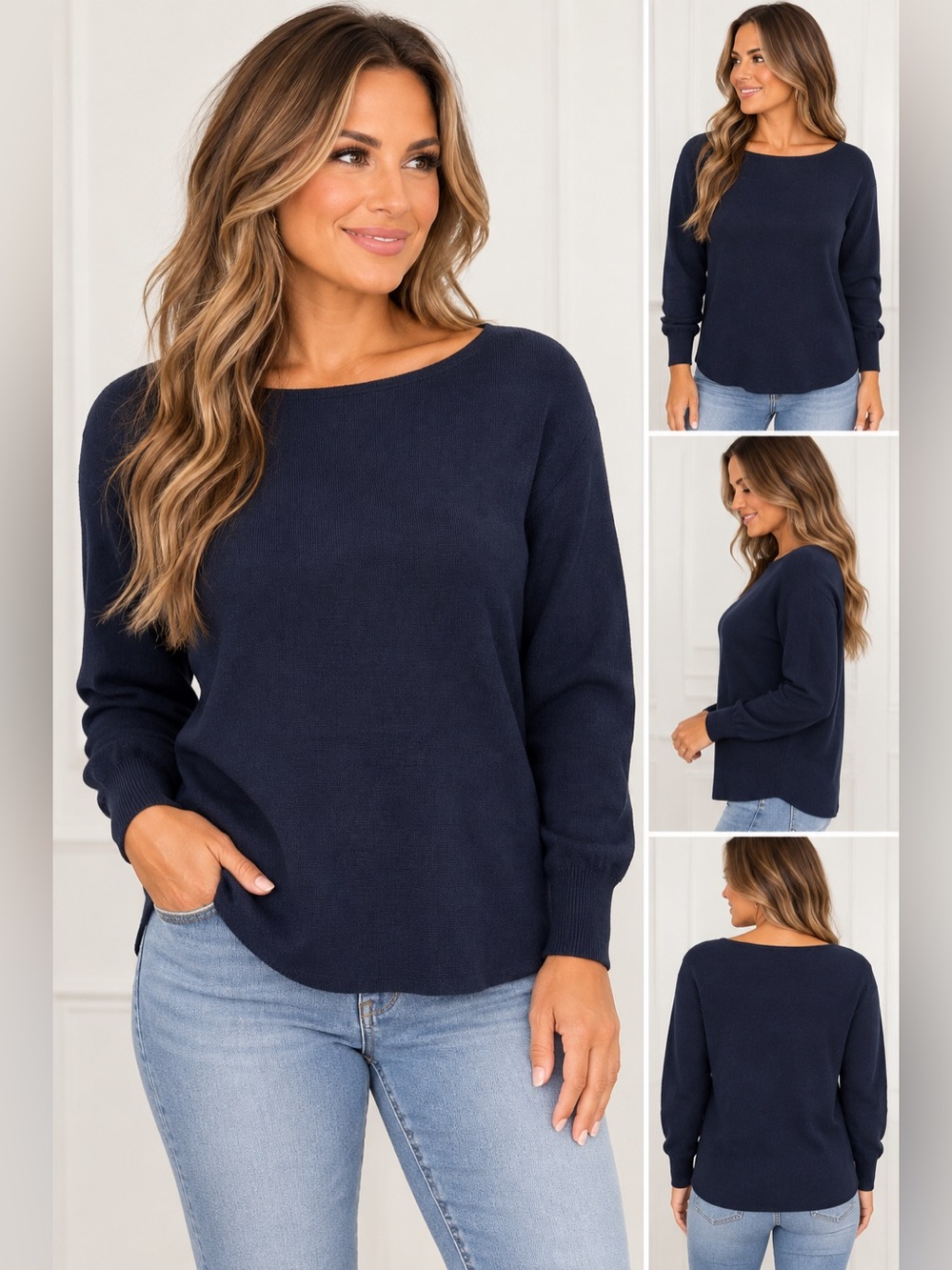 J. Crew Women's Navy Blue Long Sleeve wool blend Knit Sweater size large